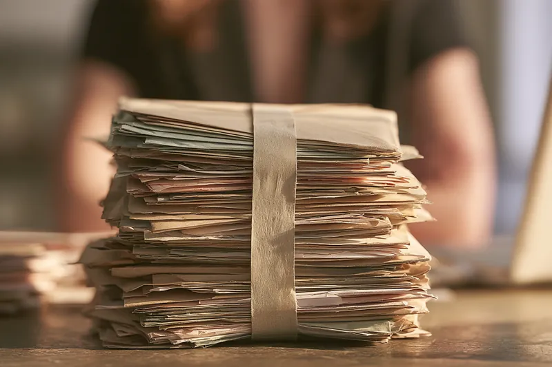 Second stack of settled statements bound after consolidating debts with a personal loan